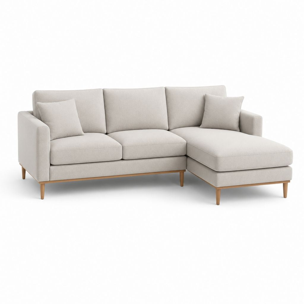 Ecksofa mit Recamiere rechts Beige Polyester 220 x 150 x 85 cm