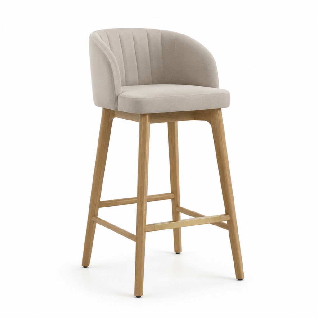 Barhocker mit Rückenlehne Beige Polyester Massivholz 54 x 55 x 105 cm Sitzhöhe 75 cm