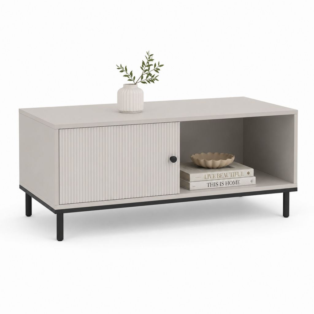 Couchtisch mit Schiebetür Weiß MDF rechteckig 100 x 50 x 45 cm