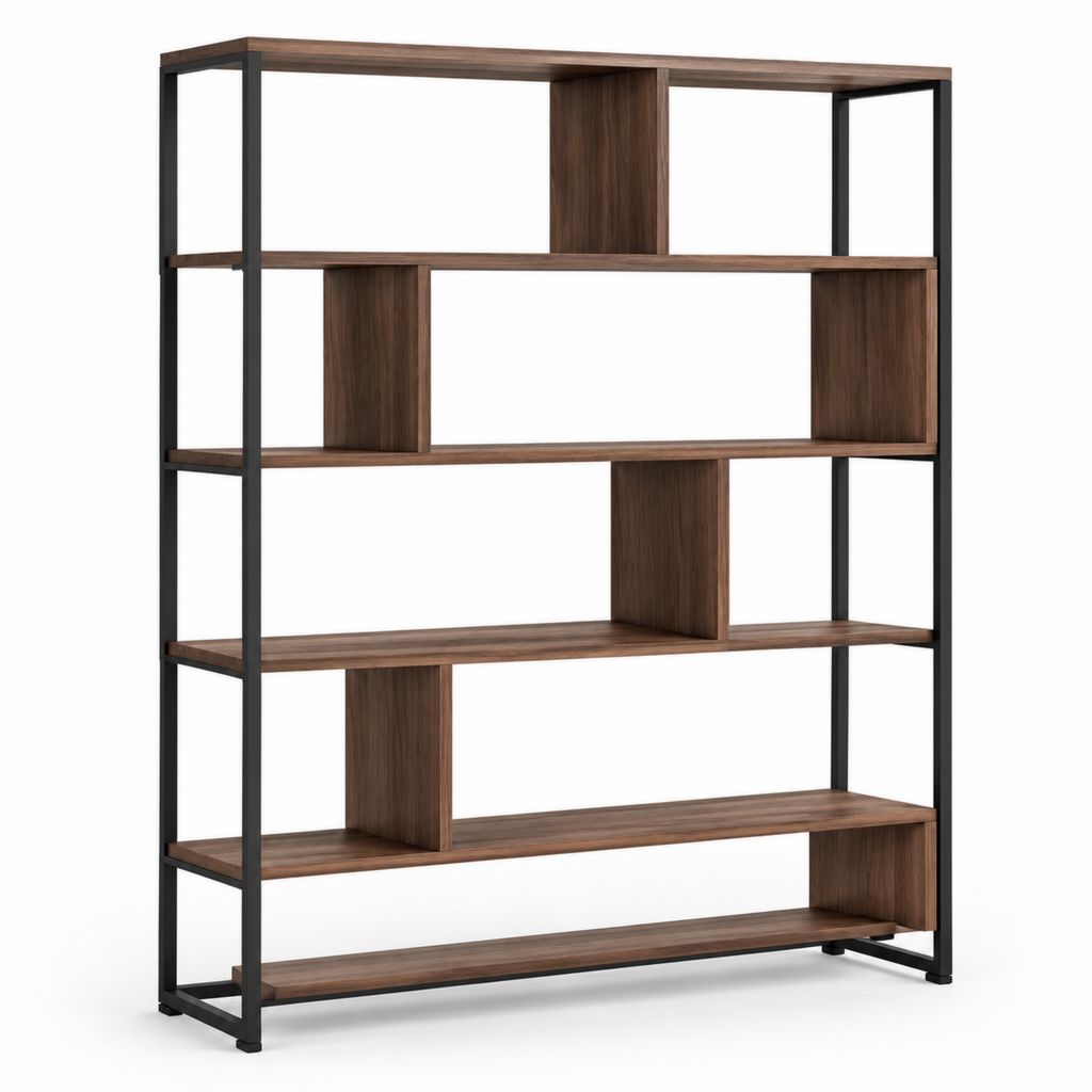 Standregal Bücherregal Braun Schwarz aus melaminbeschichteter Spanplatte und pulverbeschichtetem Stahl 120 x 30 x 180 cm
