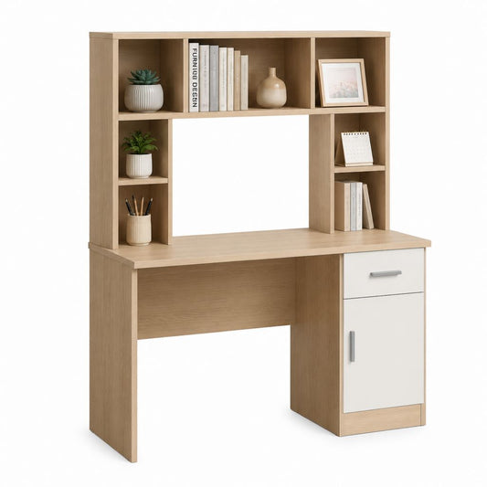 Schreibtisch mit Aufsatzregal Eichefarben Weiß Spanplatte rechteckig 100 x 50 x 155 cm