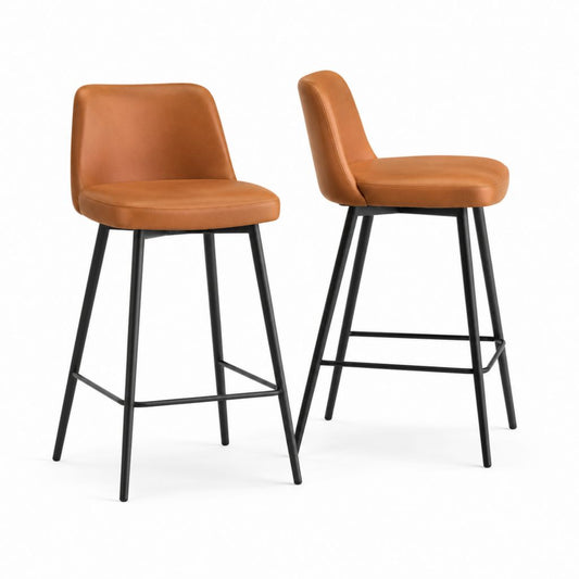 2er Set Barhocker Cognac aus PU-Kunstleder mit schwarzem Stahlgestell 46 x 53 x 96 cm