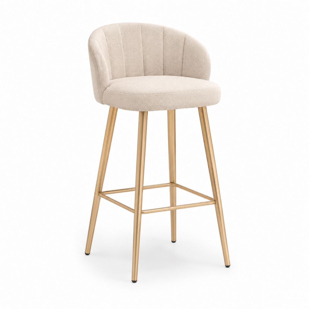 Barhocker mit Rückenlehne Beige Polyesterbezug Goldfarbenes Stahlgestell 50 x 52 x 95 cm