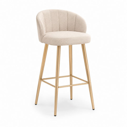 Barhocker mit Rückenlehne Beige Polyesterbezug Goldfarbenes Stahlgestell 50 x 52 x 95 cm