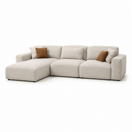 Ecksofa mit Longchair links 3-Sitzer Beige Polyester L-Form 300 x 160 x 85 cm