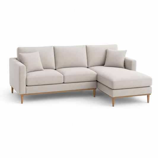 Ecksofa mit Recamiere rechts Beige Polyester 220 x 150 x 85 cm
