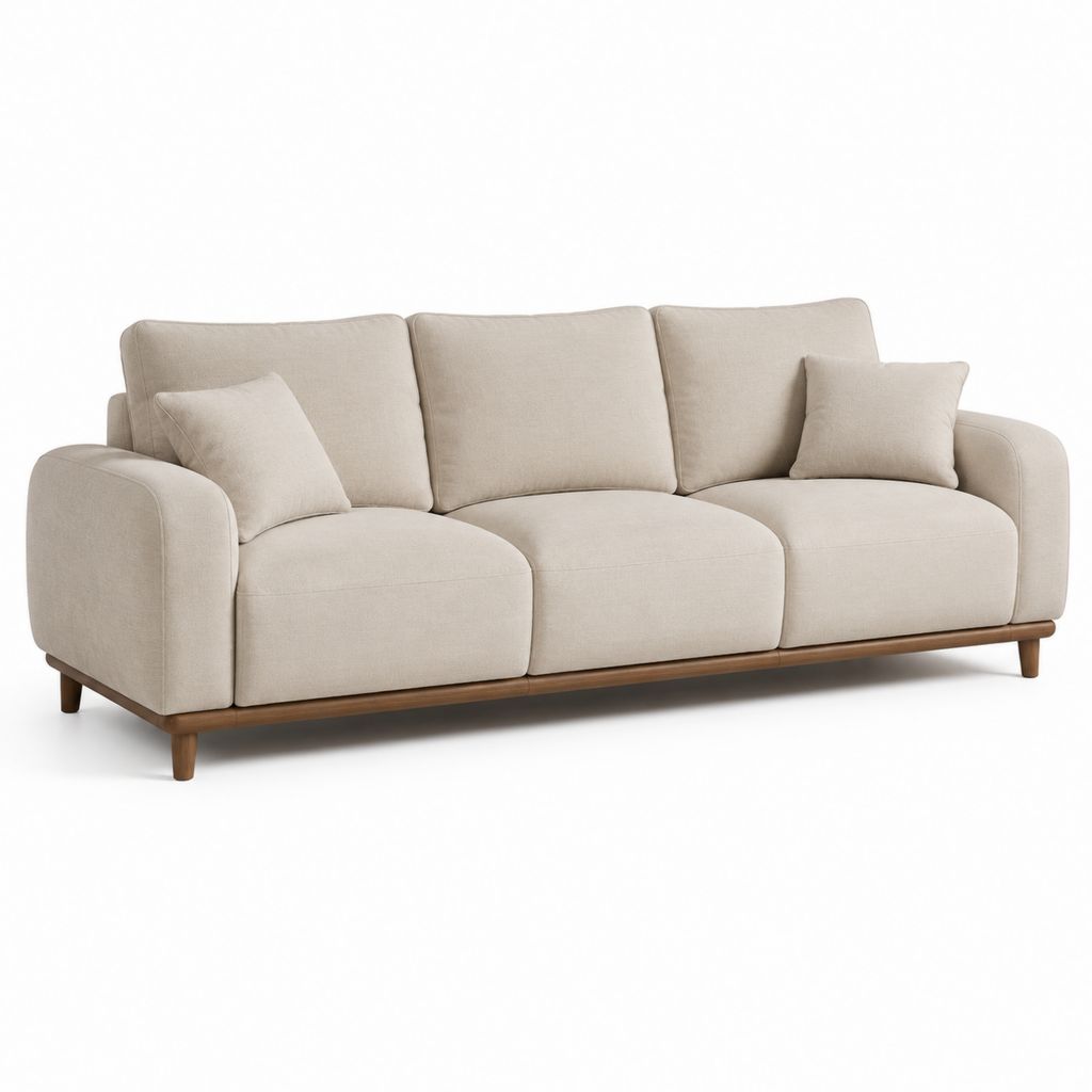 3-Sitzer Sofa Beige mit Polyesterbezug und Massivholzgestell 220 x 92 x 85 cm