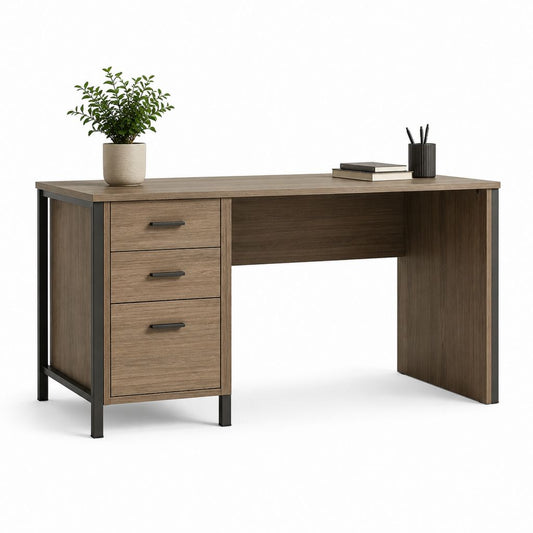 Schreibtisch mit 3 Schubladen in Walnussoptik Spanplatte Stahl 120 x 60 x 75 cm