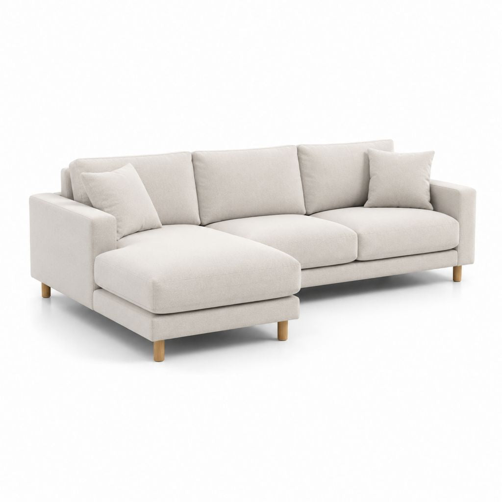 Ecksofa mit Longchair links Creme 100% Polyester 250 x 160 x 85 cm