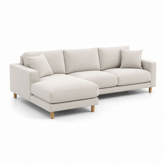 Ecksofa mit Longchair links Creme 100% Polyester 250 x 160 x 85 cm