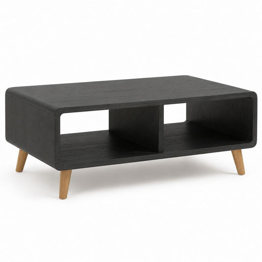 Couchtisch Schwarz MDF Rechteckig mit 2 Ablagefächern 100 x 60 x 45 cm