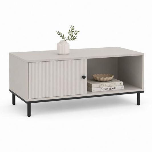 Couchtisch mit Schiebetür Weiß MDF rechteckig 100 x 50 x 45 cm