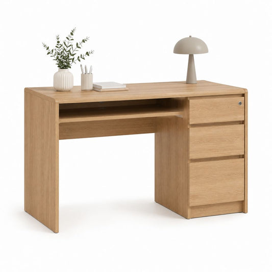 Schreibtisch mit 3 Schubladen Eiche-Dekor Spanplatte rechteckig 120 x 60 x 75 cm