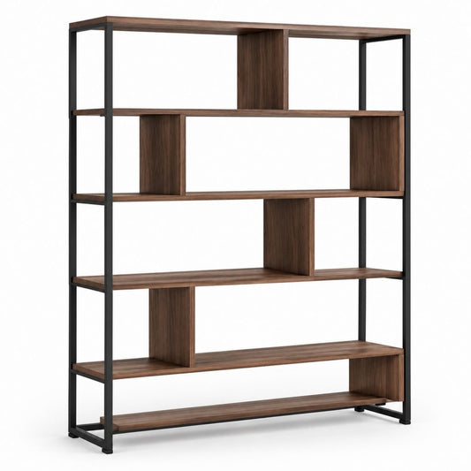 Standregal Bücherregal Braun Schwarz aus melaminbeschichteter Spanplatte und pulverbeschichtetem Stahl 120 x 30 x 180 cm