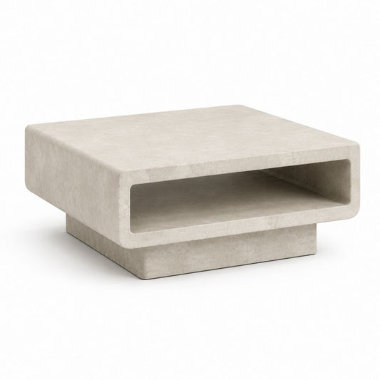 Couchtisch Creme Faserbeton rechteckig mit Ablagefach 80 x 80 x 35 cm