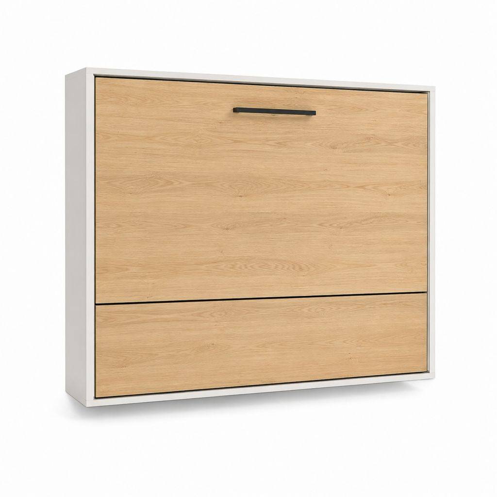 Schrankbett Weiß Eicheoptik aus melaminharzbeschichteter Spanplatte mit 160 x 200 cm Liegefläche 215 x 42 x 175 cm