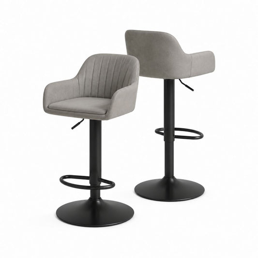 2er Set Barhocker Grau Samt Polyester mit Armlehnen Höhenverstellbar 48 x 51 x 92-113 cm