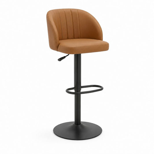 Barhocker höhenverstellbar Cognac PU-Kunstleder Stahl mit rundem Standfuß 51 x 52 x 92-113 cm