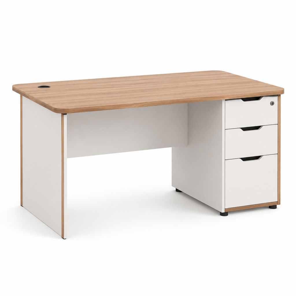 Schreibtisch mit 3 Schubladen Weiß Eiche Dekor Holzwerkstoff 120 x 60 x 75 cm